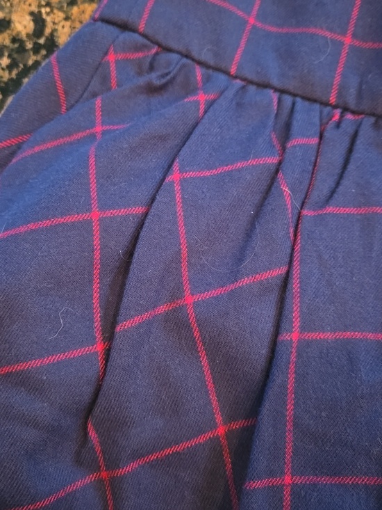 Blue Plaid Gathered Women's Skirt with Pink Windowpane Lines - Picture 2 of 5